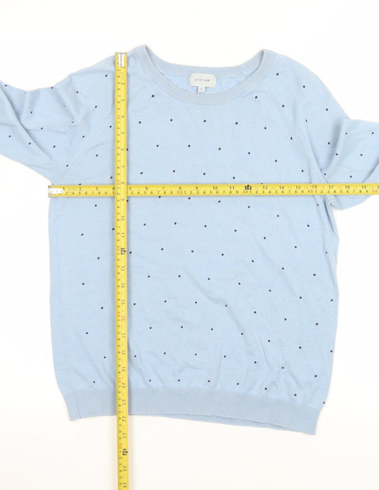 Jigsaw Women's Blue Polka Dot Cotton Crew Neck Jumper Size S