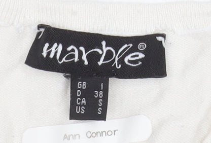 Marble Women White Polka Dot V-Neck Long Sleeve Pullover Jumper Size 10