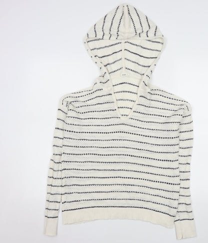 GAP Womens White Striped Hooded Knit Jumper Size M