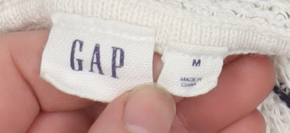 GAP Womens White Striped Hooded Knit Jumper Size M