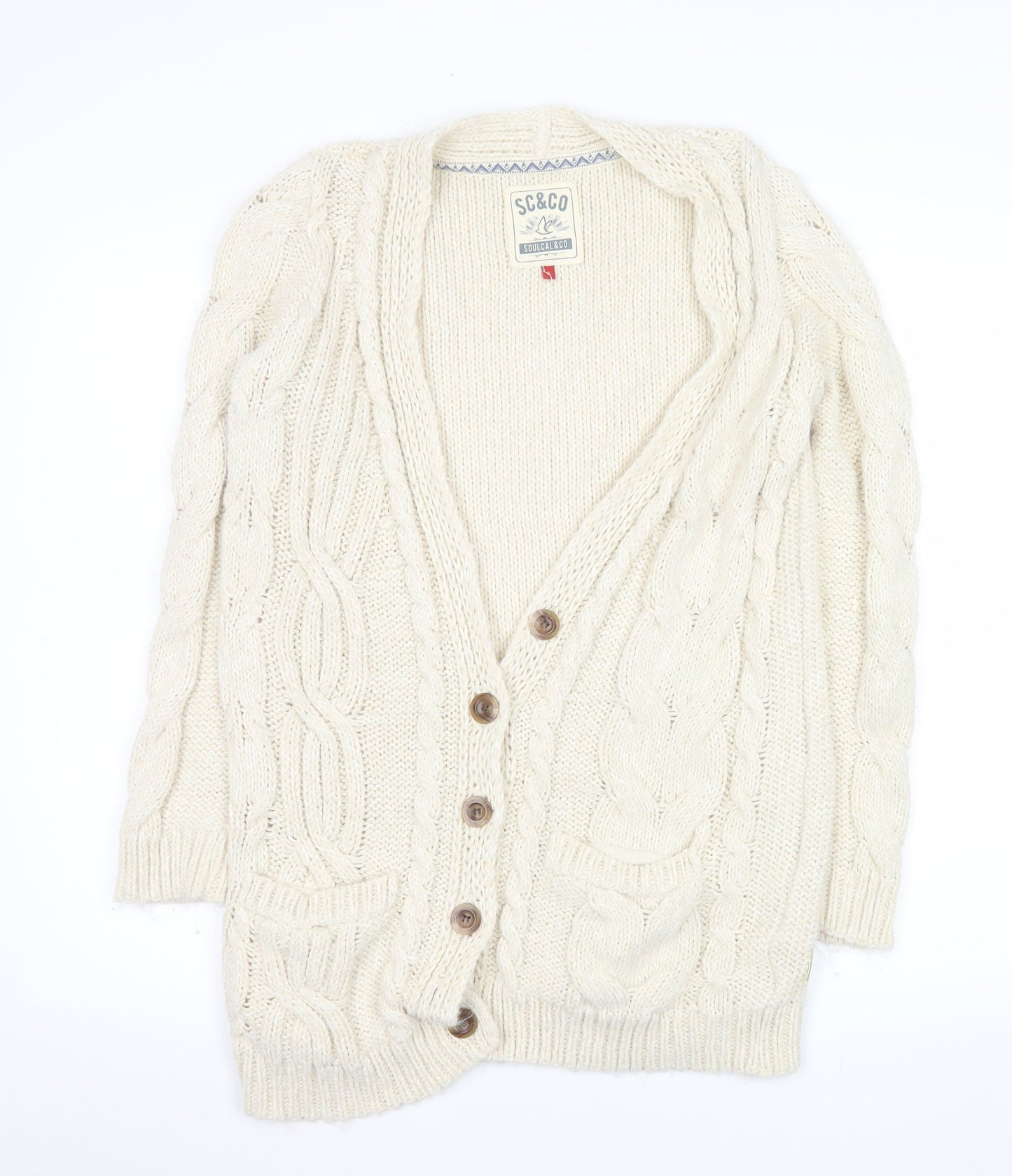 SoulCal & Co Women Ivory Cable Knit Button Cardigan Size 6
