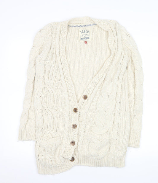 SoulCal & Co Women Ivory Cable Knit Button Cardigan Size 6