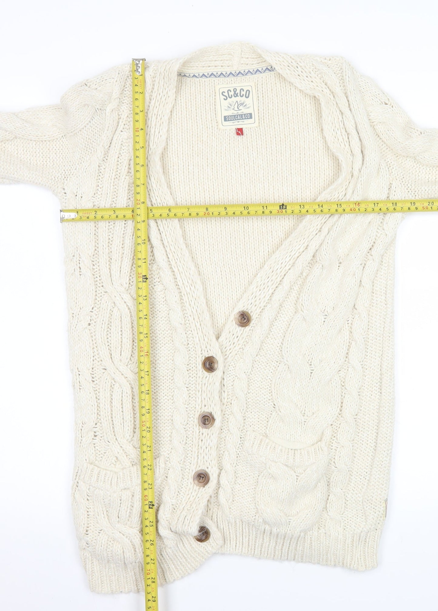 SoulCal & Co Women Ivory Cable Knit Button Cardigan Size 6