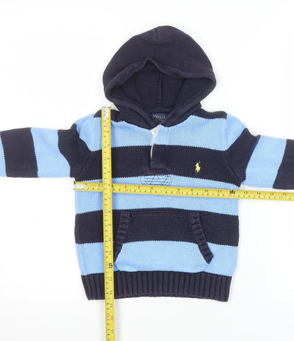 Ralph Lauren Boys Blue Navy Striped Hooded Cotton Jumper Size 4 Years