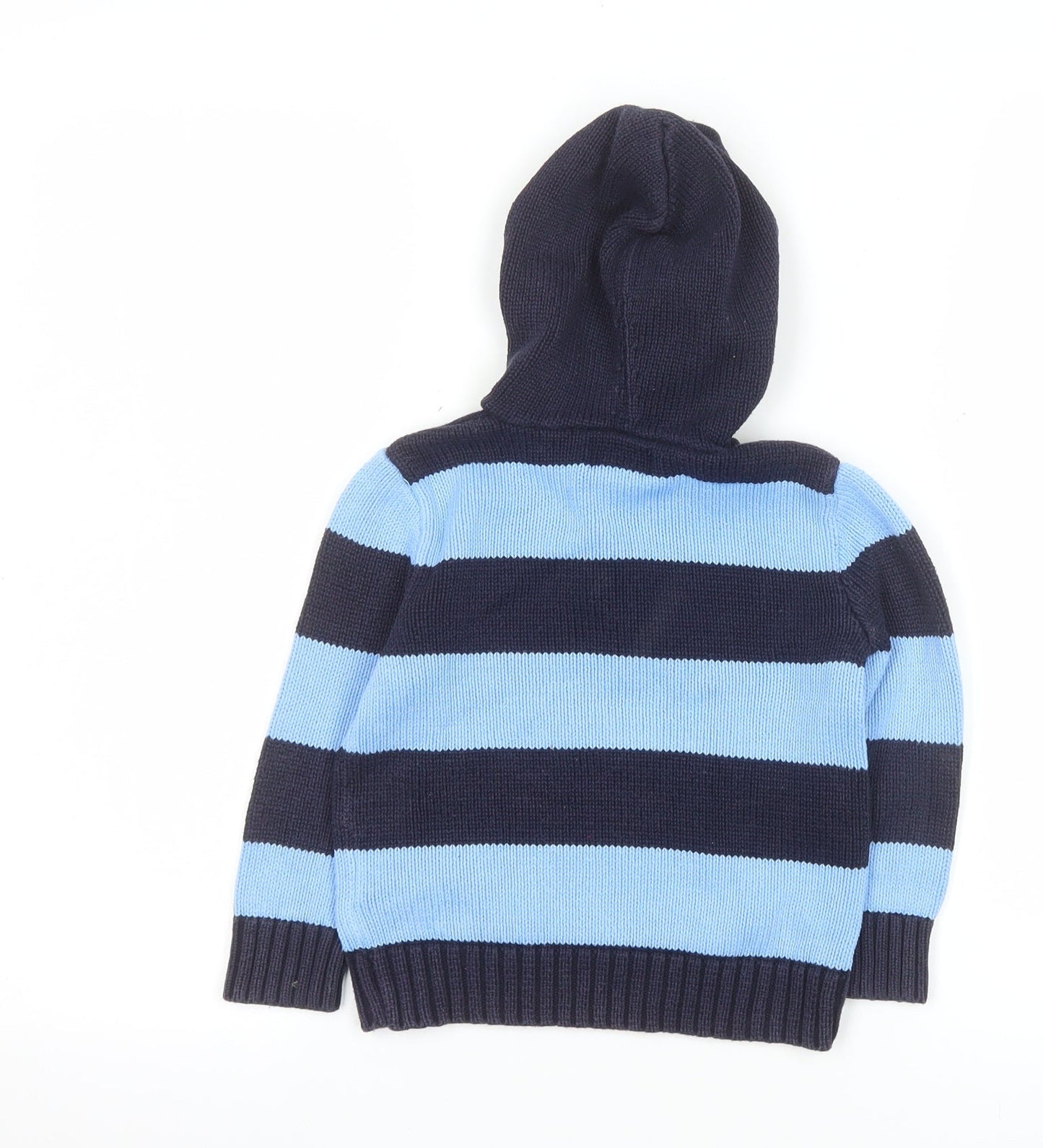 Ralph Lauren Boys Blue Navy Striped Hooded Cotton Jumper Size 4 Years
