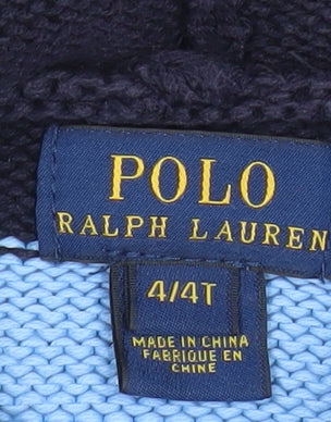 Ralph Lauren Boys Blue Navy Striped Hooded Cotton Jumper Size 4 Years