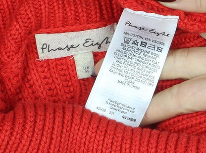 Phase Eight Women's Red Roll Neck Chunky Knit Long Sleeve Jumper Size M