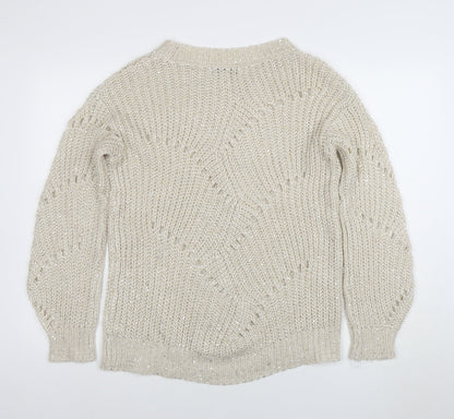 Next Women Ivory Chunky-Knit Crew Neck Jumper Size M
