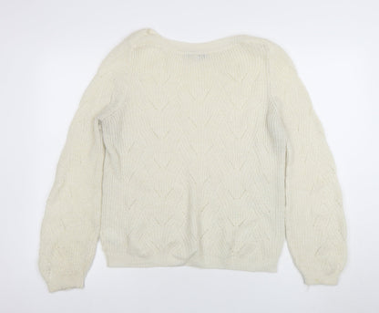 Next Women Ivory Cable-Knit Wool Blend Crew Neck Jumper Size S