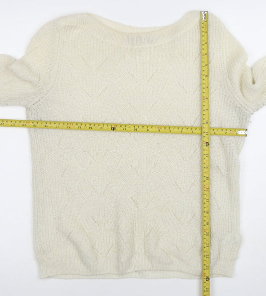 Next Women Ivory Cable-Knit Wool Blend Crew Neck Jumper Size S