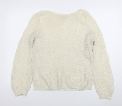 Next Women Ivory Cable-Knit Wool Blend Crew Neck Jumper Size S
