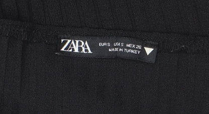 Zara Women Black Bodycon Knit Dress Size S Long Sleeve Stretch