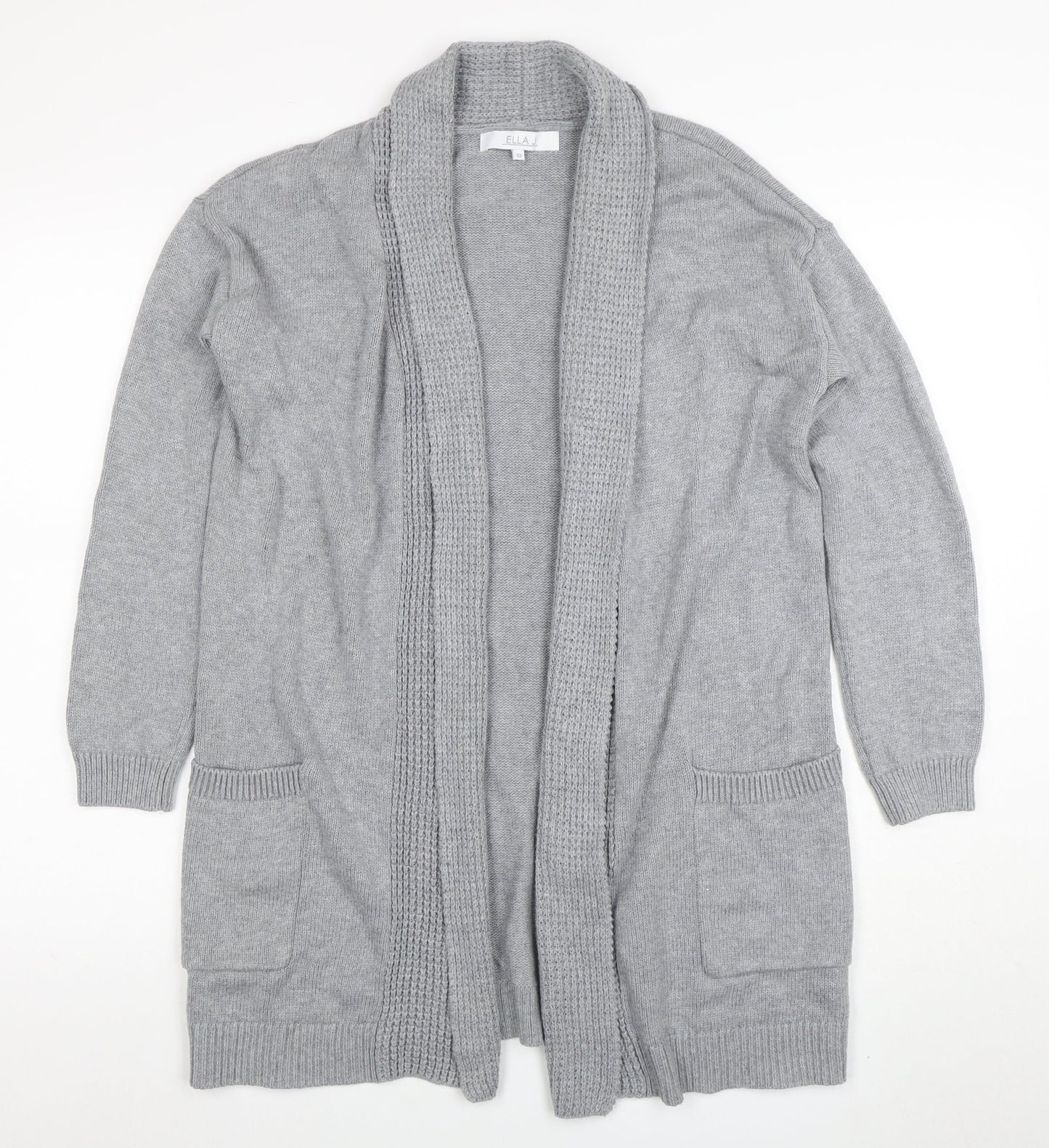 Ella J Women Grey Long Sleeve Open Cardigan UK 10 Cotton Wool Blend