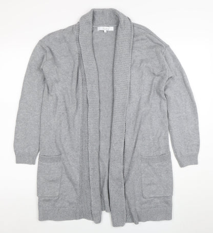 Ella J Women Grey Long Sleeve Open Cardigan UK 10 Cotton Wool Blend