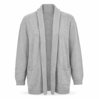 Ella J Women Grey Long Sleeve Open Cardigan UK 10 Cotton Wool Blend