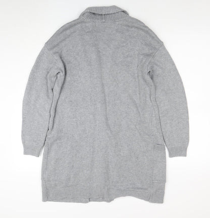 Ella J Women Grey Long Sleeve Open Cardigan UK 10 Cotton Wool Blend