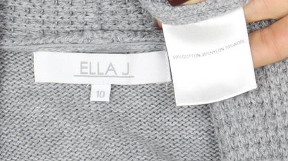Ella J Women Grey Long Sleeve Open Cardigan UK 10 Cotton Wool Blend