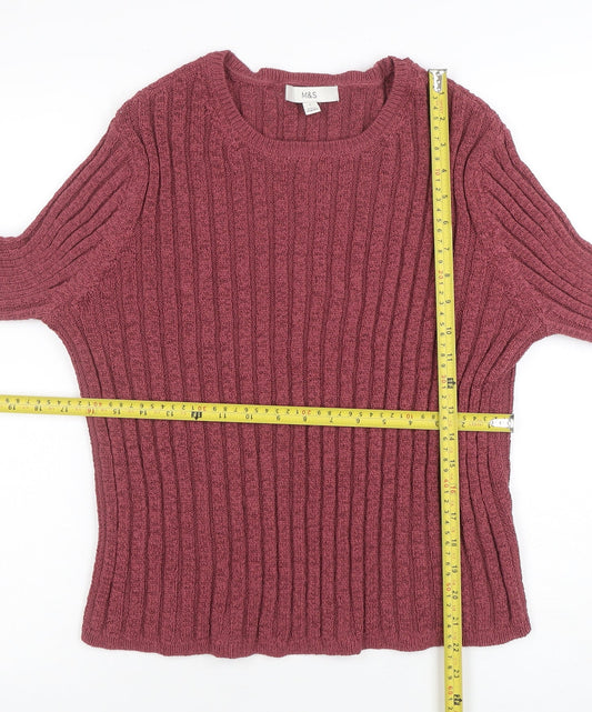 Marks and Spencer Women Purple L Rib Knit Crew Neck Jumper