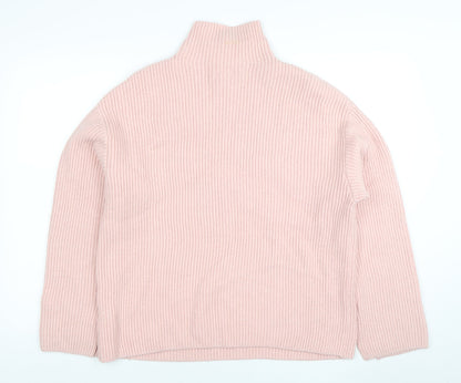 H&M Women's Pink Mock Neck Ribbed Knit Pullover Jumper M