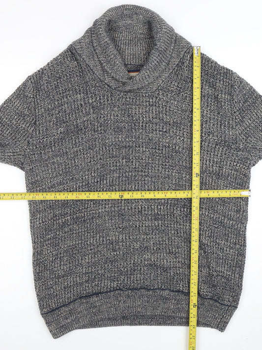 Mantaray Men's Grey Roll Neck Chunky Knit Cotton Jumper Medium