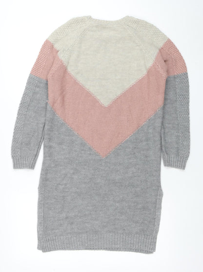 Insiarah Women's Grey Pink Colourblock Knit Jumper Dress Size S Long Sleeve