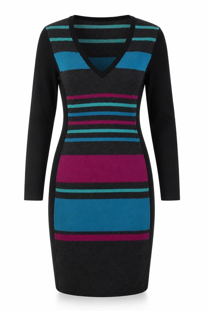 Phase Eight Women's Multicoloured Striped Bodycon Knit Dress Size 10