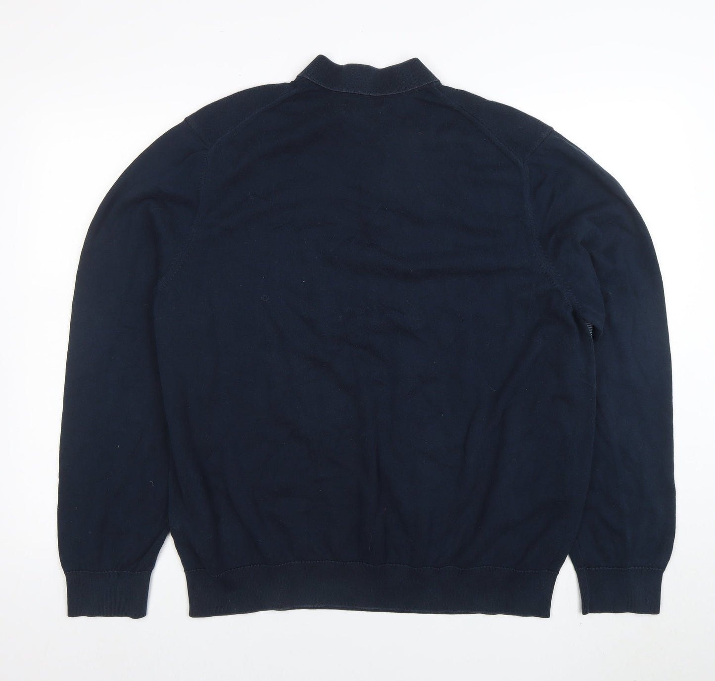 Marks and Spencer Men Navy Blue Argyle Long Sleeve Polo 3XL Cotton Blend