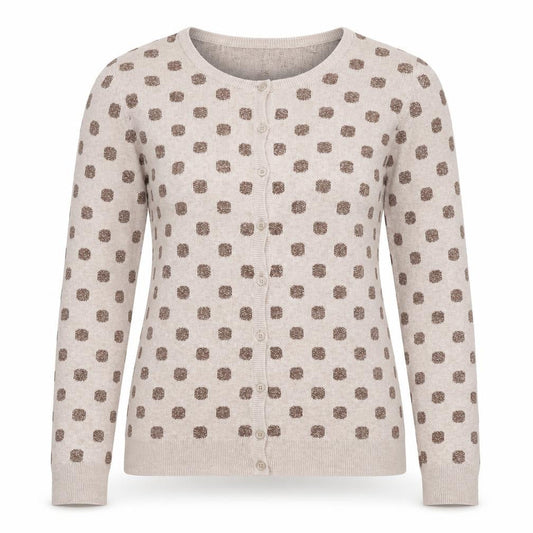 Old Navy Women Beige Polka Dot Cardigan M Knit Crew Neck