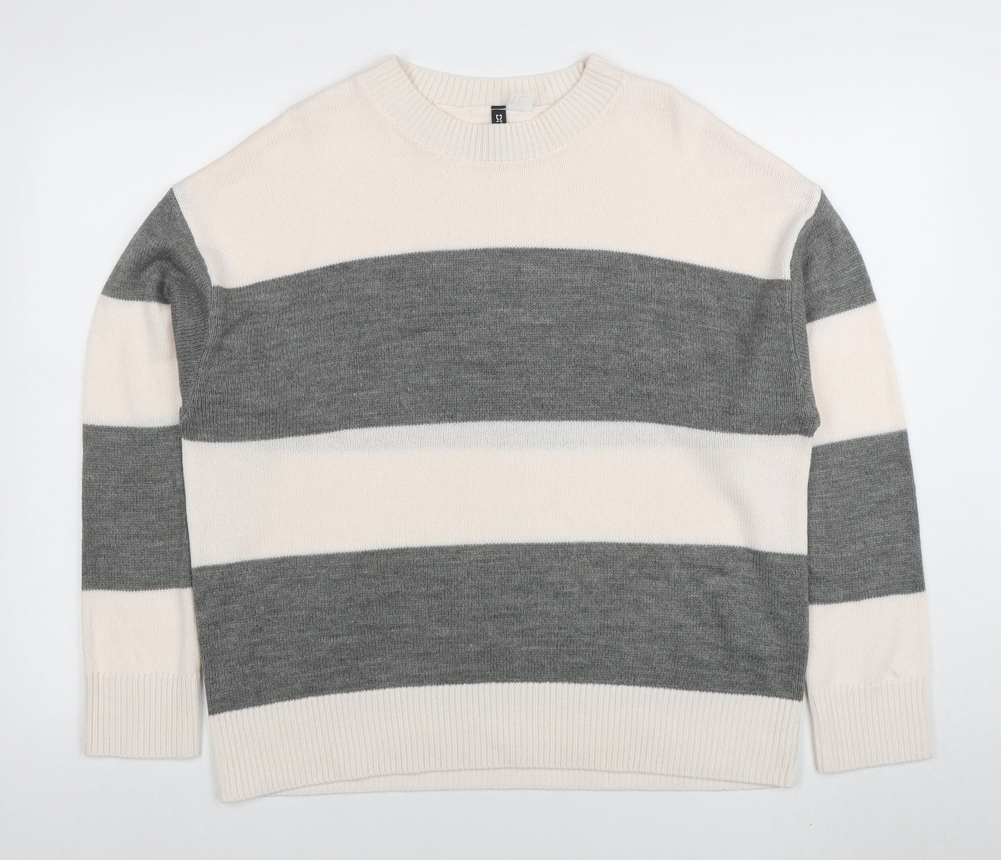 H&M Divided Women’s Grey White Striped Knit Jumper Size M