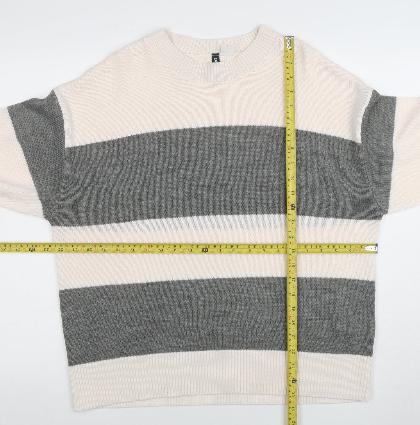 H&M Divided Women’s Grey White Striped Knit Jumper Size M