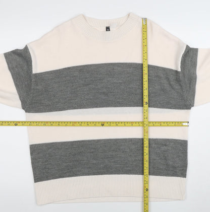 H&M Divided Women’s Grey White Striped Knit Jumper Size M