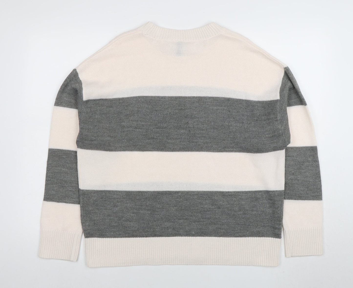 H&M Divided Women’s Grey White Striped Knit Jumper Size M