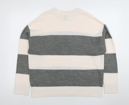 H&M Divided Women’s Grey White Striped Knit Jumper Size M