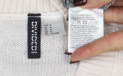 H&M Divided Women’s Grey White Striped Knit Jumper Size M