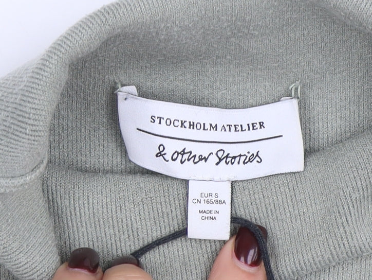 & Other Stories Women Green Mock Neck Knit Long Sleeve Top S