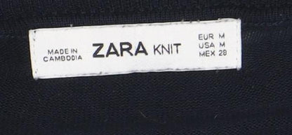 Zara Women Blue Striped Knit Long Sleeve Boat Neck Blouse M