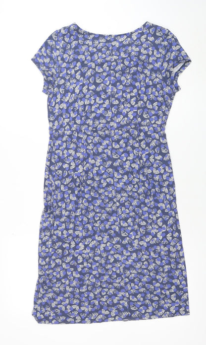 White Stuff Women’s Blue Floral Shift Dress Size 8 Short Sleeve Cotton
