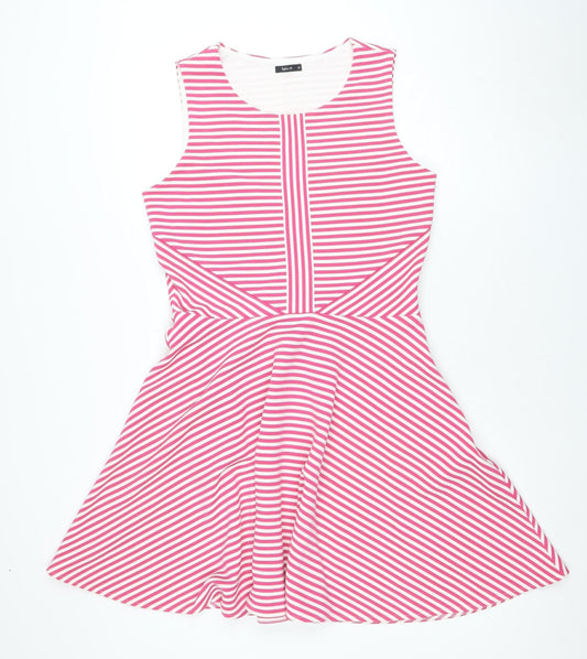 Splash Women's Pink Striped Fit & Flare Dress Size 12 Sleeveless Zip