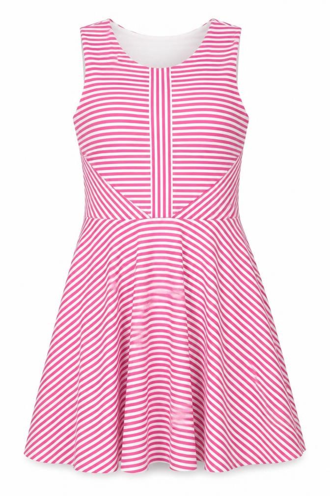 Splash Women's Pink Striped Fit & Flare Dress Size 12 Sleeveless Zip