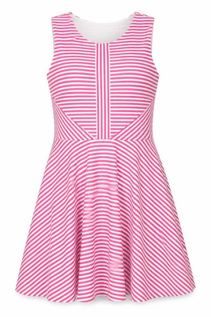 Splash Women's Pink Striped Fit & Flare Dress Size 12 Sleeveless Zip