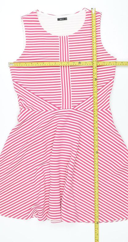 Splash Women's Pink Striped Fit & Flare Dress Size 12 Sleeveless Zip