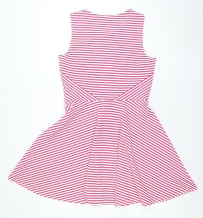 Splash Women's Pink Striped Fit & Flare Dress Size 12 Sleeveless Zip