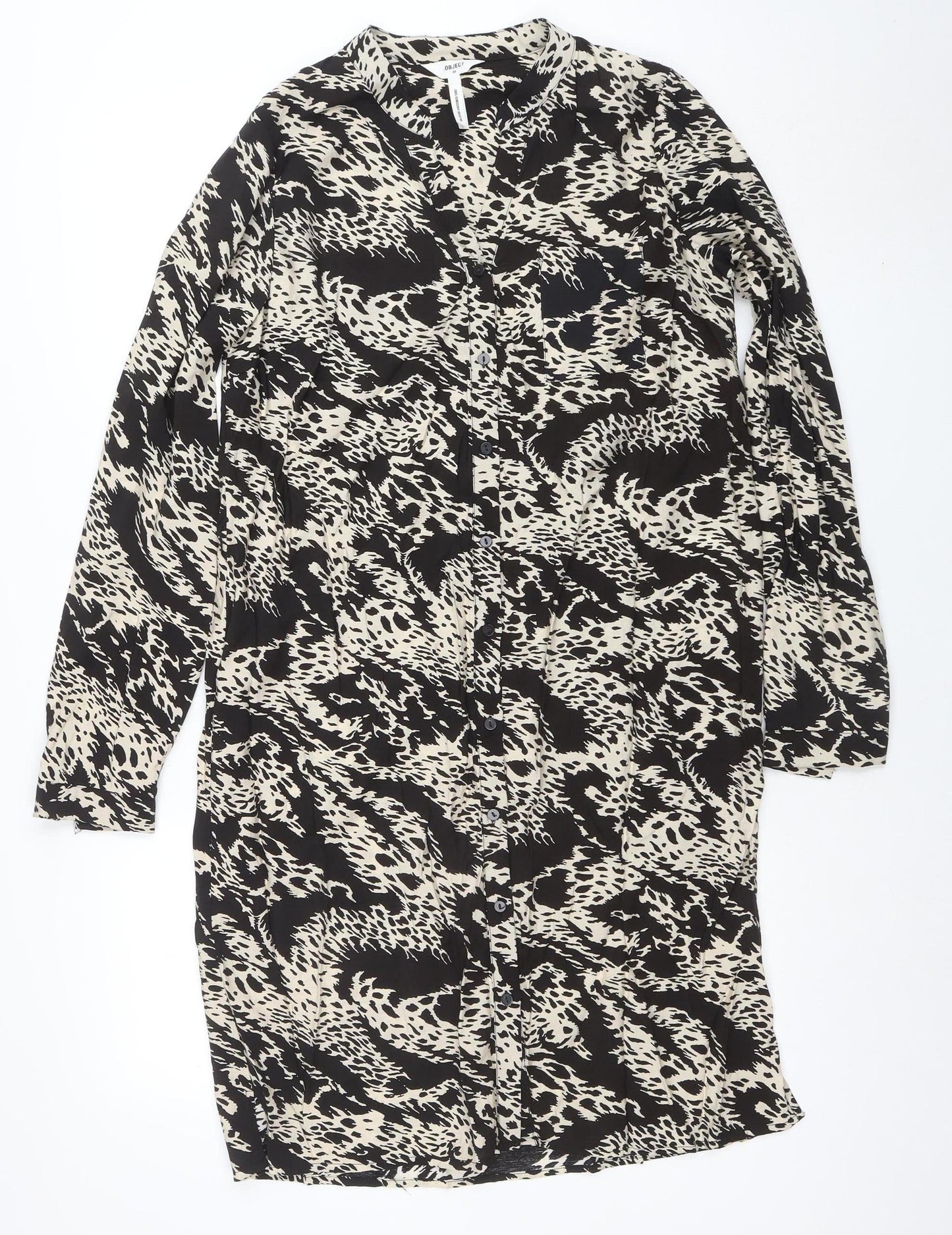 Object Women’s Black Animal Print Button Shirt Dress Size 10