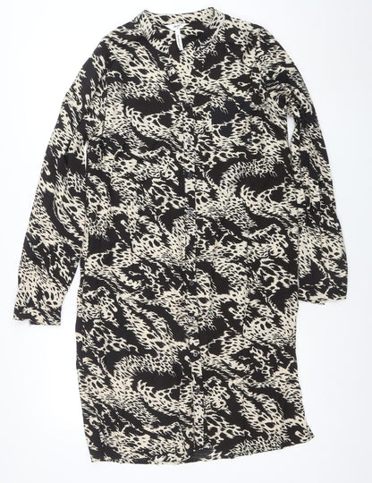 Object Women’s Black Animal Print Button Shirt Dress Size 10