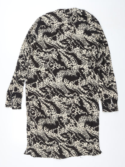 Object Women’s Black Animal Print Button Shirt Dress Size 10