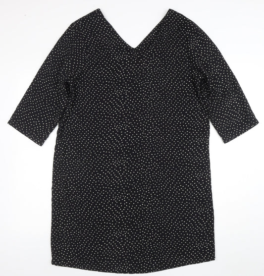 Jacqueline de Yong Women's Black Polka Dot V-Neck Shift Dress Size 12