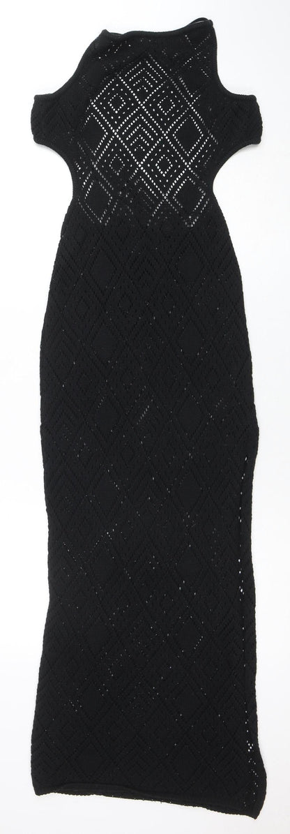 ASOS Womens Black Size 8 Crochet Halter Bodycon Midi Dress