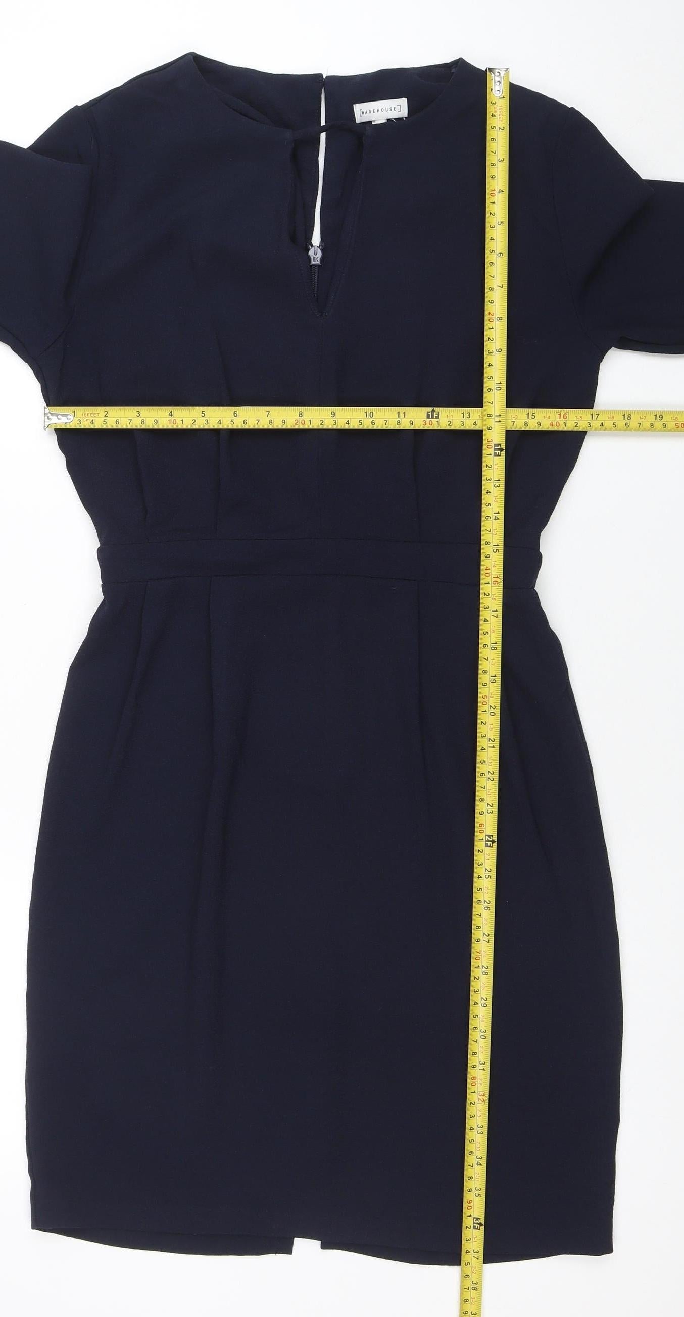 Warehouse Women's Blue Shift Work Dress Size 12 Half Sleeve