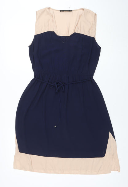 Zara Basic Women’s Navy Beige A-Line Sleeveless Short Dress Size 10