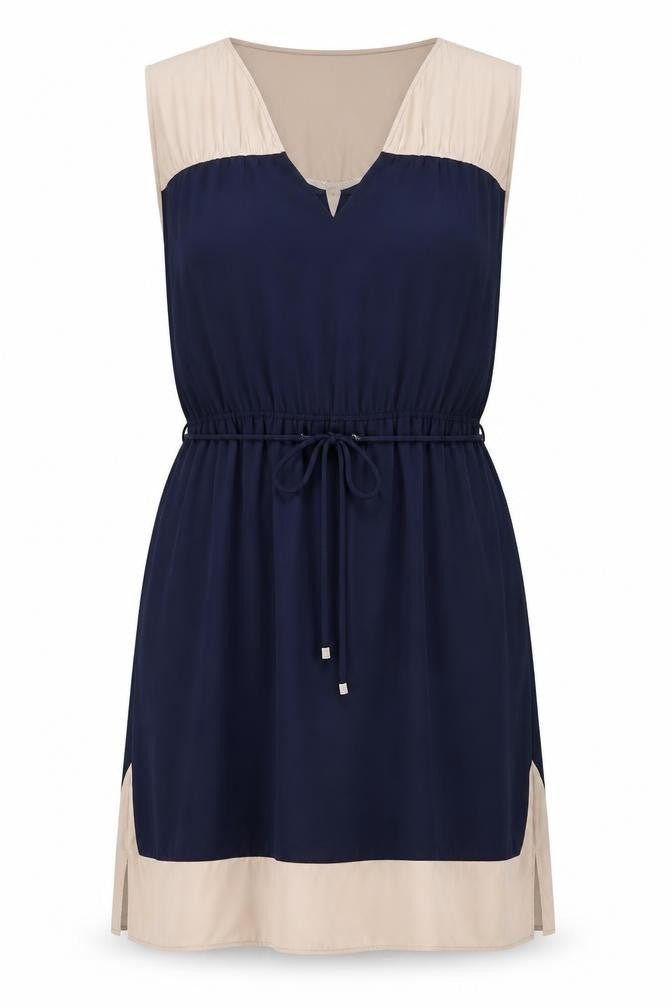 Zara Basic Women’s Navy Beige A-Line Sleeveless Short Dress Size 10